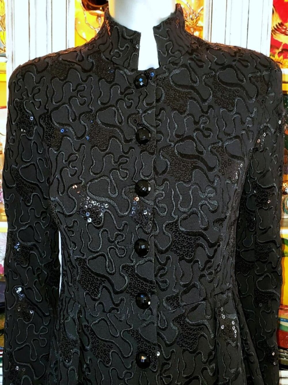 Betsey Johnson Vintage Y2K Black Embroidered Sequin Midi Coat Evening Jacket S - Picture 4 of 16